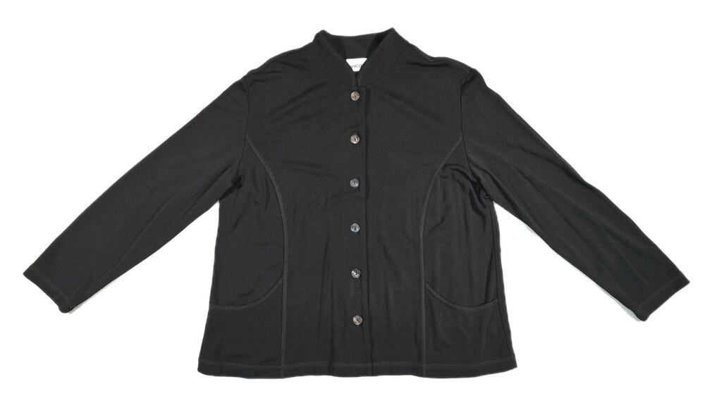 CHICO'S Black Slinky Knit Button-Up Long Sleeve Shirt Top Chico's 3 (XL 16-18)